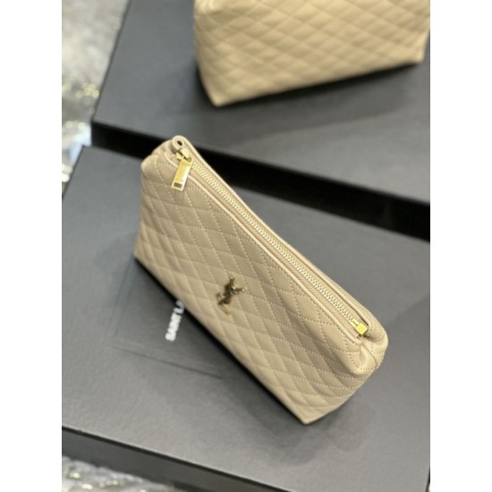 Fake YSL Saint Laurent Gaby Zipped Cosmetic Pouch 23CM Apricot Replica