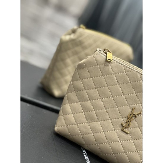 Fake YSL Saint Laurent Gaby Zipped Cosmetic Pouch 23CM Apricot Replica