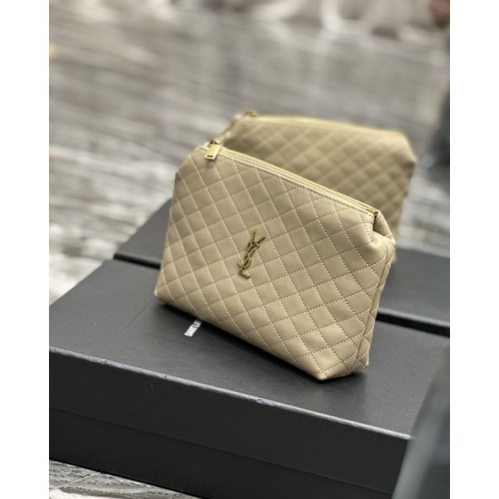 Fake YSL Saint Laurent Gaby Zipped Cosmetic Pouch 23CM Apricot Replica