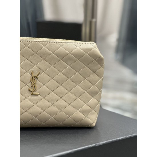 Fake YSL Saint Laurent Gaby Zipped Cosmetic Pouch 23CM Apricot Replica