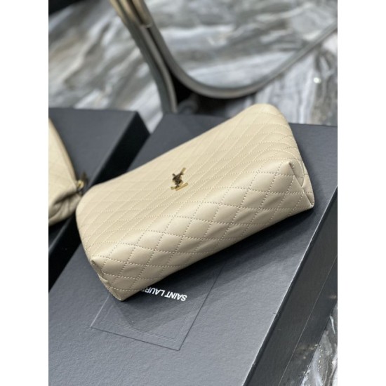 Fake YSL Saint Laurent Gaby Zipped Cosmetic Pouch 23CM Apricot Replica