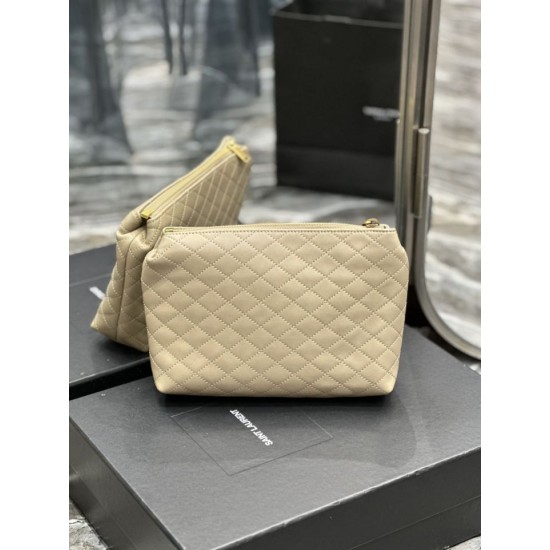 Fake YSL Saint Laurent Gaby Zipped Cosmetic Pouch 23CM Apricot Replica