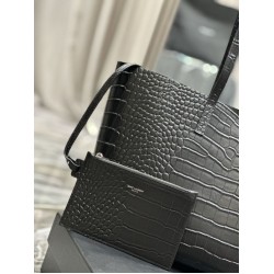 Fake YSL Saint Laurent Shopping Tote Bag Crocodile Print Leather Black Replica