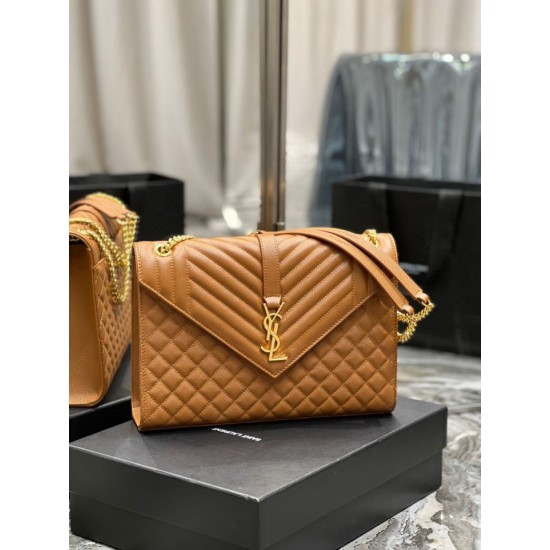 Fake YSL Saint Laurent Large Envelope Bag Mix Matelasse Caramel 31cm Replica