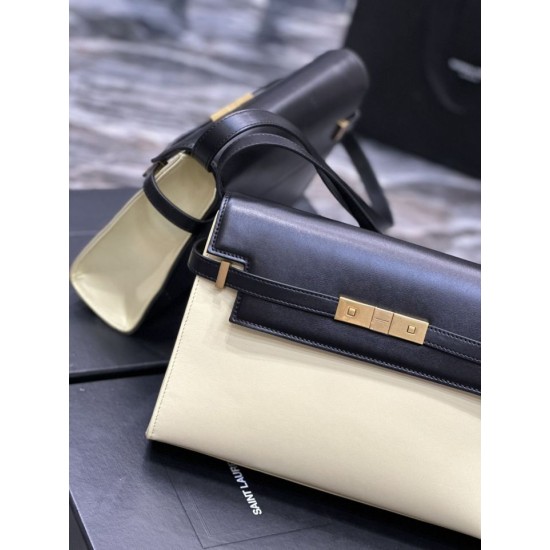 Fake YSL Saint Laurent Manhattan Shoulder Bag Black / Yellow Replica