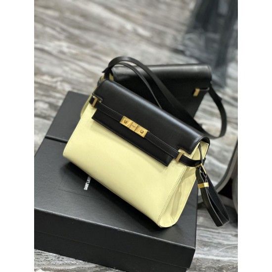 Fake YSL Saint Laurent Manhattan Shoulder Bag Black / Yellow Replica