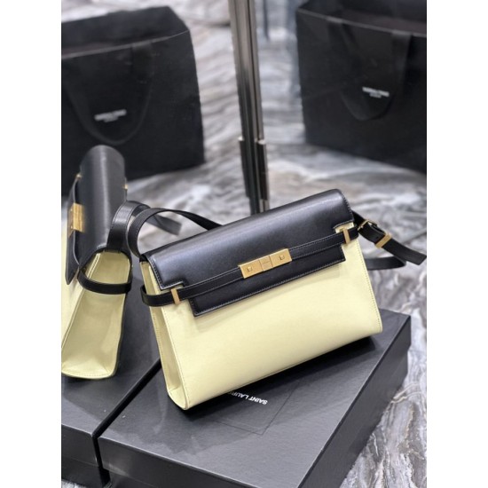 Fake YSL Saint Laurent Manhattan Shoulder Bag Black / Yellow Replica