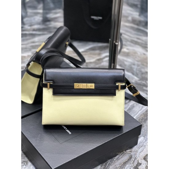 Fake YSL Saint Laurent Manhattan Shoulder Bag Black / Yellow Replica