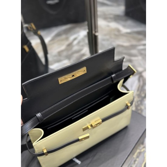 Fake YSL Saint Laurent Manhattan Shoulder Bag Black / Yellow Replica