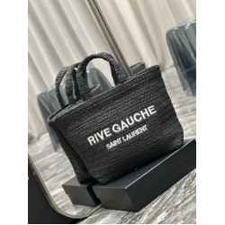Replica YSL Saint Laurent Rive Gauche Embroidered Tote Bag Black Replica YSL Saint Laurent Rive Gauche Embroidered Tote Bag Black
