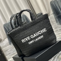 Replica YSL Saint Laurent Rive Gauche Embroidered Tote Bag Black