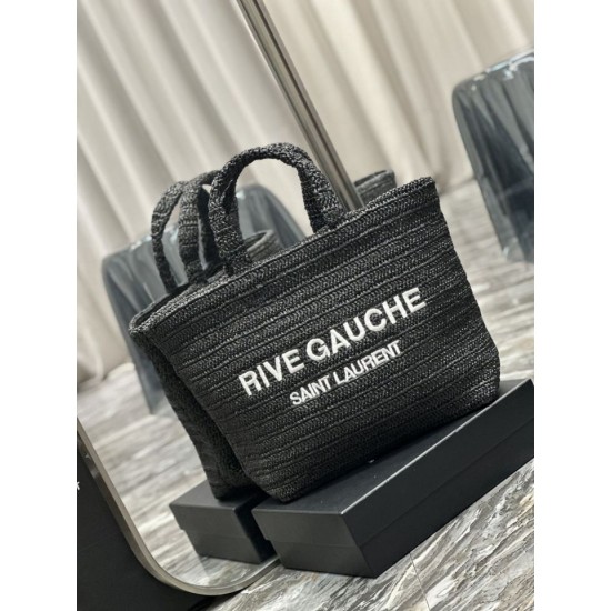 Replica YSL Saint Laurent Rive Gauche Embroidered Tote Bag Black Replica YSL Saint Laurent Rive Gauche Embroidered Tote Bag Black