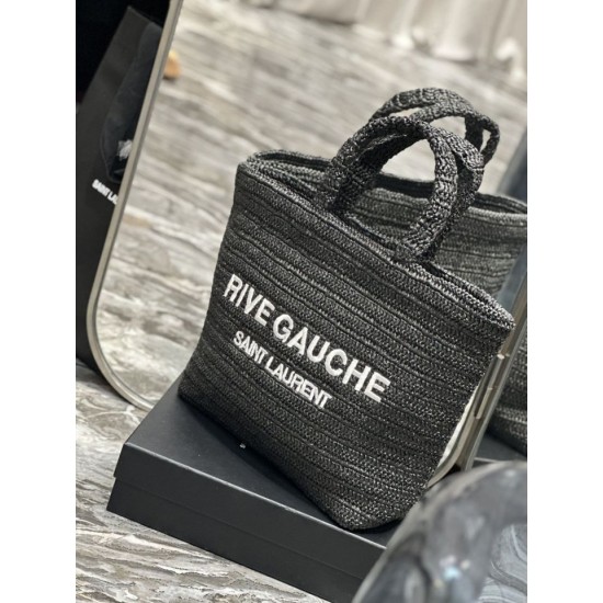 Replica YSL Saint Laurent Rive Gauche Embroidered Tote Bag Black Replica YSL Saint Laurent Rive Gauche Embroidered Tote Bag Black