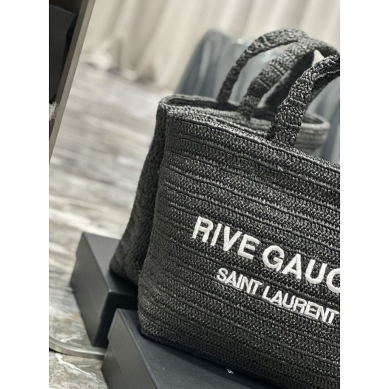 Replica YSL Saint Laurent Rive Gauche Embroidered Tote Bag Black Replica YSL Saint Laurent Rive Gauche Embroidered Tote Bag Black