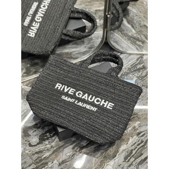 Replica YSL Saint Laurent Rive Gauche Embroidered Tote Bag Black Replica YSL Saint Laurent Rive Gauche Embroidered Tote Bag Black