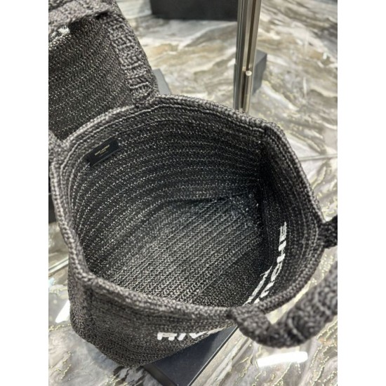 Replica YSL Saint Laurent Rive Gauche Embroidered Tote Bag Black Replica YSL Saint Laurent Rive Gauche Embroidered Tote Bag Black