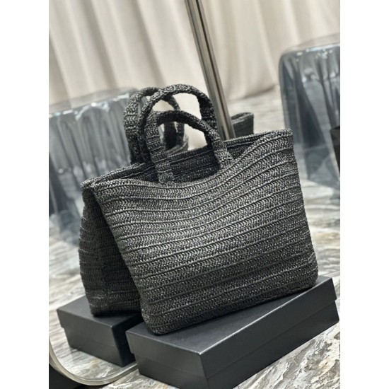 Replica YSL Saint Laurent Rive Gauche Embroidered Tote Bag Black Replica YSL Saint Laurent Rive Gauche Embroidered Tote Bag Black