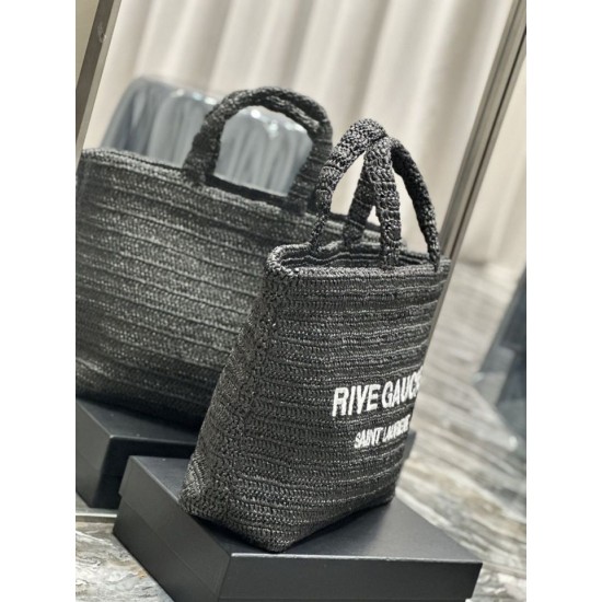 Replica YSL Saint Laurent Rive Gauche Embroidered Tote Bag Black Replica YSL Saint Laurent Rive Gauche Embroidered Tote Bag Black