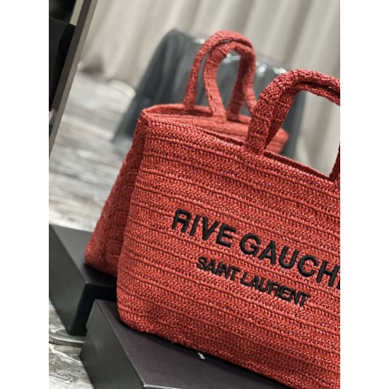 Replica YSL Saint Laurent Rive Gauche Embroidered Tote Bag Red