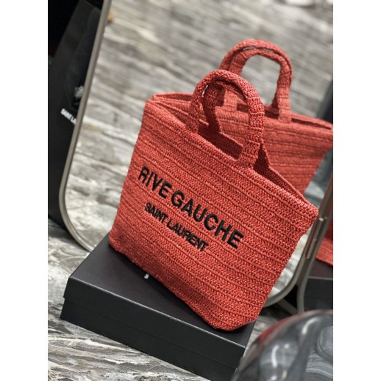 Replica YSL Saint Laurent Rive Gauche Embroidered Tote Bag Red