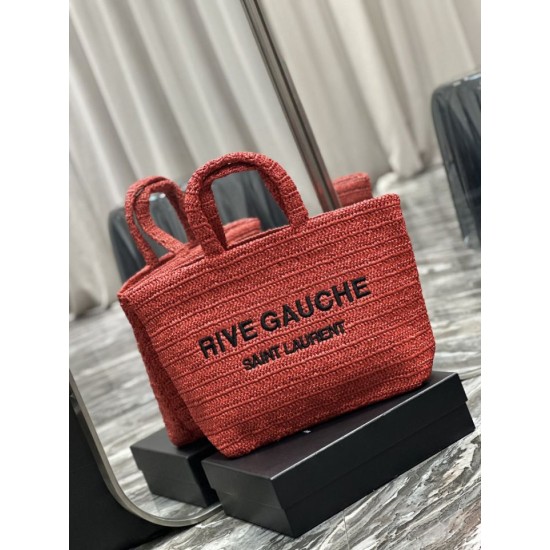 Replica YSL Saint Laurent Rive Gauche Embroidered Tote Bag Red
