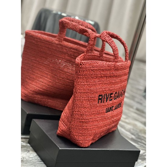 Replica YSL Saint Laurent Rive Gauche Embroidered Tote Bag Red