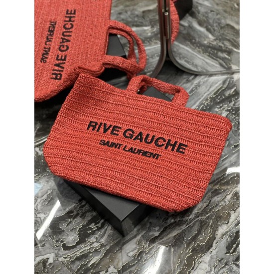 Replica YSL Saint Laurent Rive Gauche Embroidered Tote Bag Red