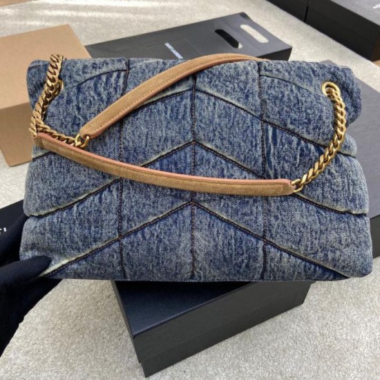 Best Replica YSL Saint Laurent Puffer Medium Shoulder Bag  Suede/Denim Knockoff