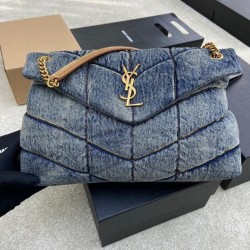 Best Replica YSL Saint Laurent Puffer Medium Shoulder Bag  Suede/Denim Knockoff