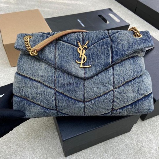 Best Replica YSL Saint Laurent Puffer Medium Shoulder Bag  Suede/Denim Knockoff