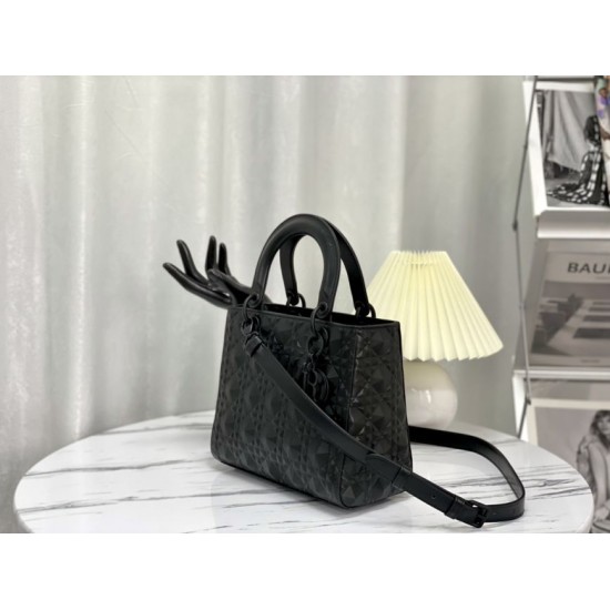 Fake Christian Dior Medium Lady Dior My Abcdior Bag Black Cannage Calfskin with Diamond Motif Replica