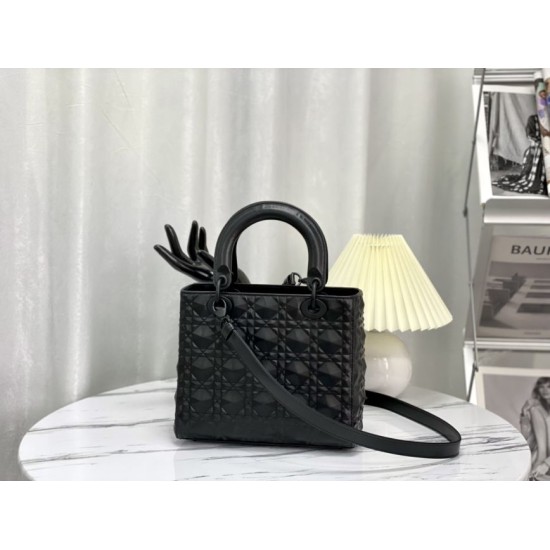 Fake Christian Dior Medium Lady Dior My Abcdior Bag Black Cannage Calfskin with Diamond Motif Replica
