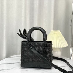 Fake Christian Dior Medium Lady Dior My Abcdior Bag Black Cannage Calfskin with Diamond Motif Replica