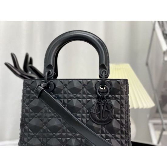 Fake Christian Dior Medium Lady Dior My Abcdior Bag Black Cannage Calfskin with Diamond Motif Replica