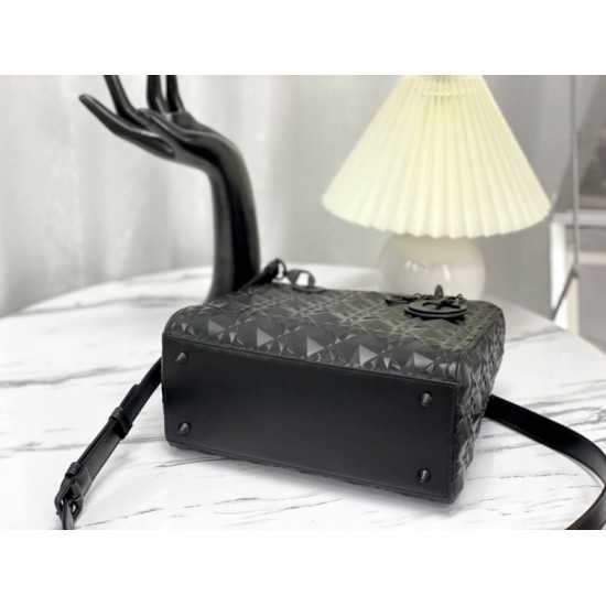 Fake Christian Dior Medium Lady Dior My Abcdior Bag Black Cannage Calfskin with Diamond Motif Replica