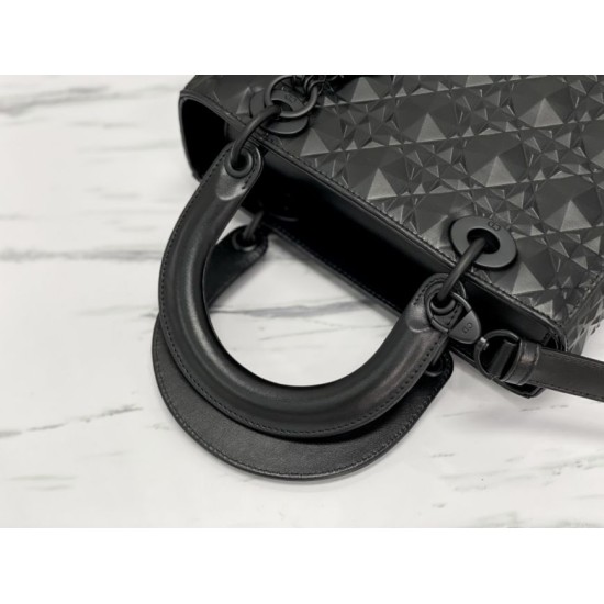 Fake Christian Dior Medium Lady Dior My Abcdior Bag Black Cannage Calfskin with Diamond Motif Replica