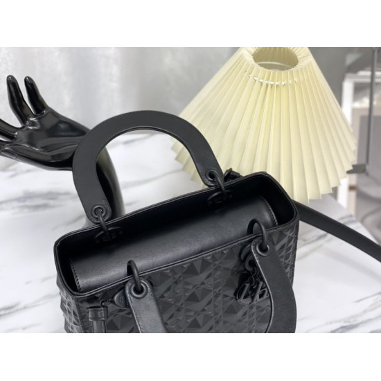 Fake Christian Dior Medium Lady Dior My Abcdior Bag Black Cannage Calfskin with Diamond Motif Replica