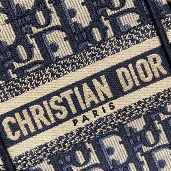 Fake Dior Mini Book Tote Phone Bag Dior Oblique Embroidery Blue Replica