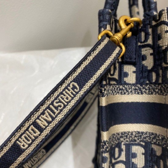 Fake Dior Mini Book Tote Phone Bag Dior Oblique Embroidery Blue Replica