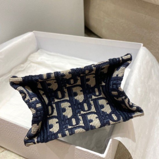 Fake Dior Mini Book Tote Phone Bag Dior Oblique Embroidery Blue Replica