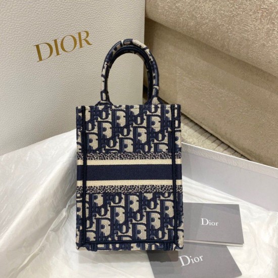 Fake Dior Mini Book Tote Phone Bag Dior Oblique Embroidery Blue Replica