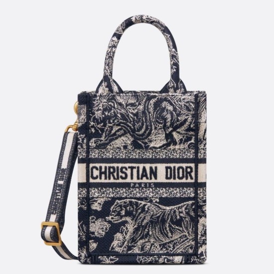 Replica Dior Mini Book Tote Phone Bag Toile de Jouy Reverse Embroidery Blue