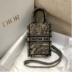 Replica Dior Mini Book Tote Phone Bag Toile de Jouy Embroidery Hazelnut