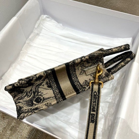 Replica Dior Mini Book Tote Phone Bag Toile de Jouy Embroidery Hazelnut