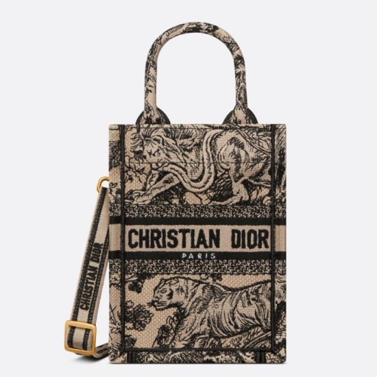 Replica Dior Mini Book Tote Phone Bag Toile de Jouy Embroidery Hazelnut