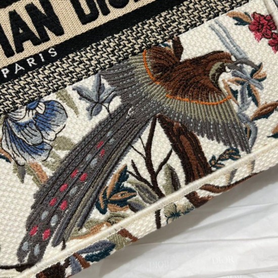 Replica Dior Small Book Tote Bag Jardin d'Hiver Embroidery White