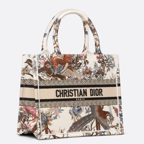 Replica Dior Small Book Tote Bag Jardin d'Hiver Embroidery White