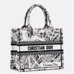 Replica Dior Small Book Tote Bag Plan de Paris Embroidery White