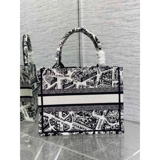 Fake Dior Small Book Tote Bag Plan de Paris Embroidery White Replica Replica Dior Small Book Tote Bag Plan de Paris Embroidery White