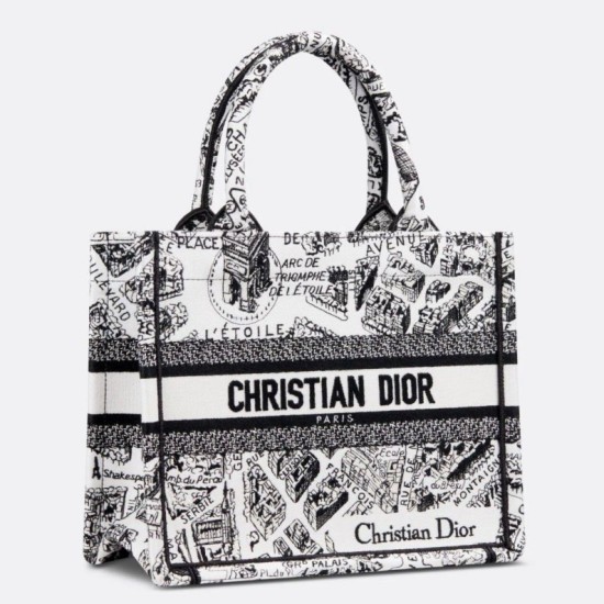 Fake Dior Small Book Tote Bag Plan de Paris Embroidery White Replica Replica Dior Small Book Tote Bag Plan de Paris Embroidery White